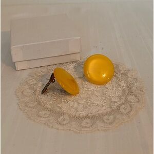 Vintage Clip On Earrings 1960’s Voluminous Yellow Fashion Coin Dot Fashion